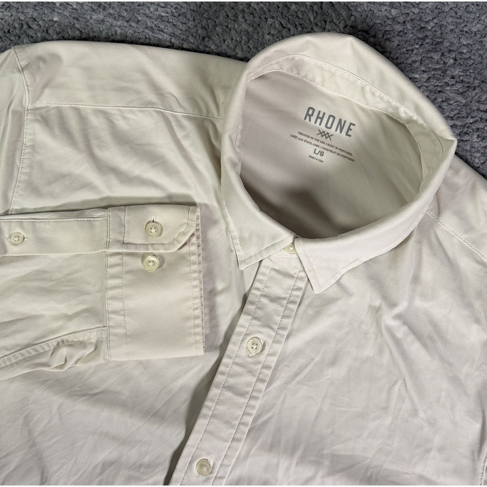 Rhone Men's Size Large Slim Fit Commuter Shirt Cream Stretch Collar Button Down